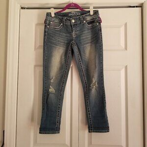 Paisley Sky Women's Jeans 2 Blue Light Wash Y2K Rhinestone Embroidered Distresse